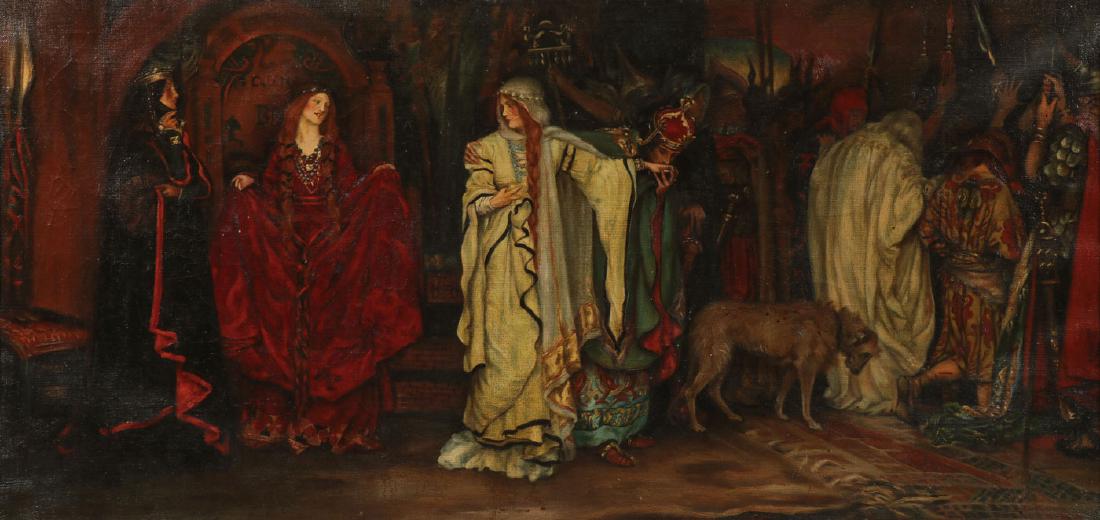 LARGE EDWIN AUSTIN ABBEY PAINTING (AFTER): After EDWIN AUSTIN ABBEY (American 1852-1911)King Lear, Act I, Scene I - circa 1890Oil on canvasUnsigned29 inches x 60 inches (74 x 153 cm)SHIPPING NOTICE:Jackson