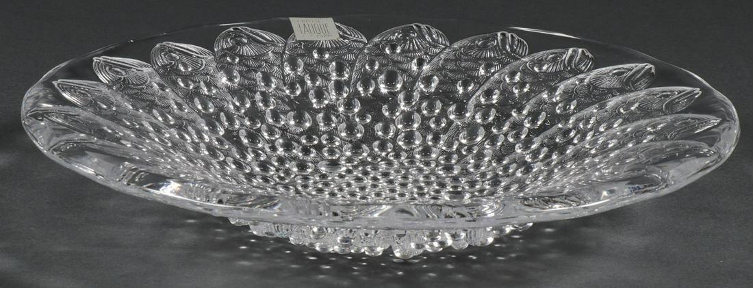 A LALIQUE ROSCOFF BOWL: A LALIQUE ROSCOFF BOWL. Signed on rim LALIQUE FRANCE and with original label. Diameter 14 inches (35.7 cm). SHIPPING NOTICE: Jackson's is your sole and only source for one stop packing a