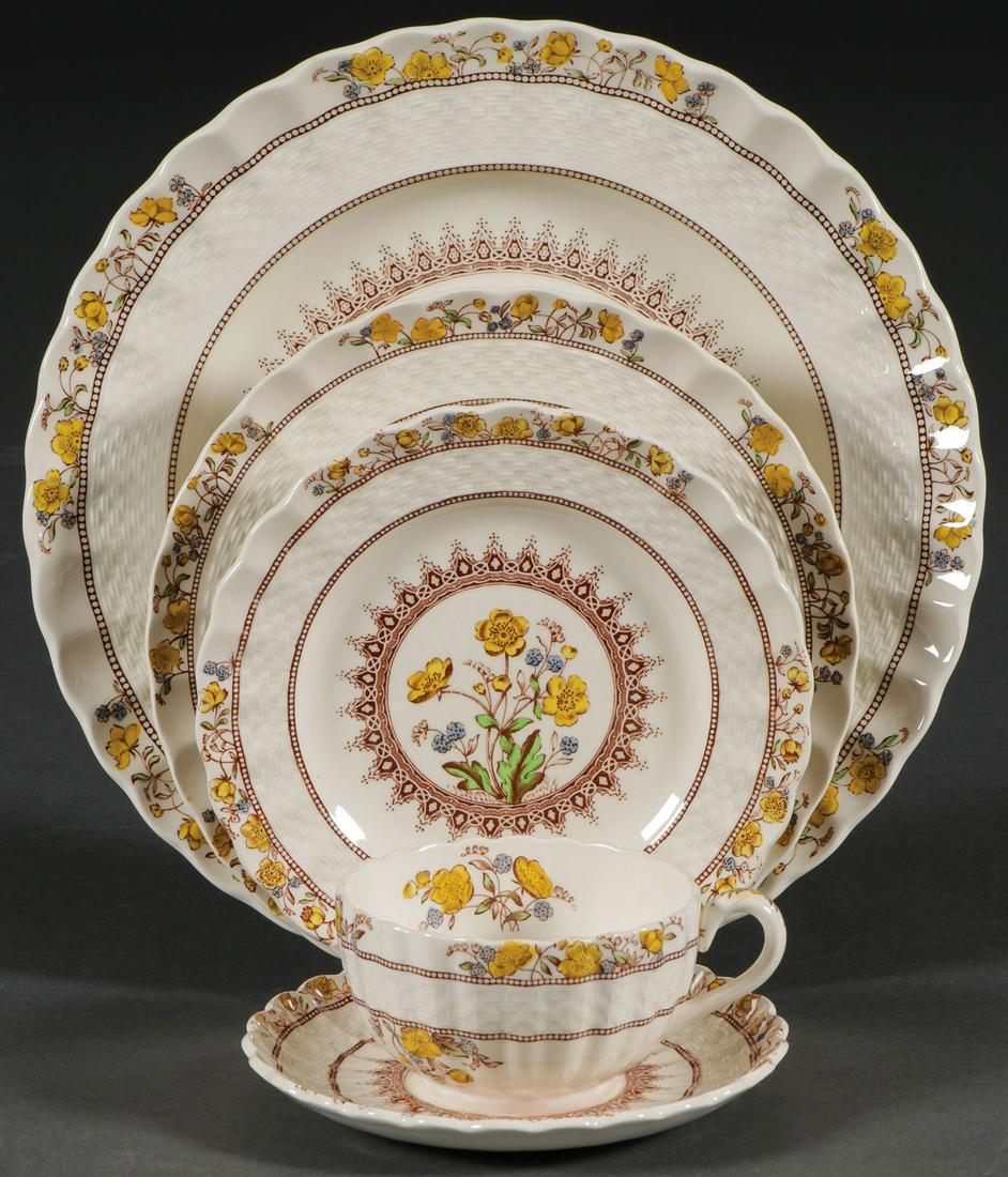 A 170-PIECE COPELAND SPODE BUTTER CUP SERVICE: A 170-PIECE COPELAND SPODE BUTTER CUP SERVICE. Comprising a vast multitude of various pieces including 19 dinner plates (10.25 inches in diameter), 12 octagonal plates (8.5 inches), 24 plates (7.5 inc