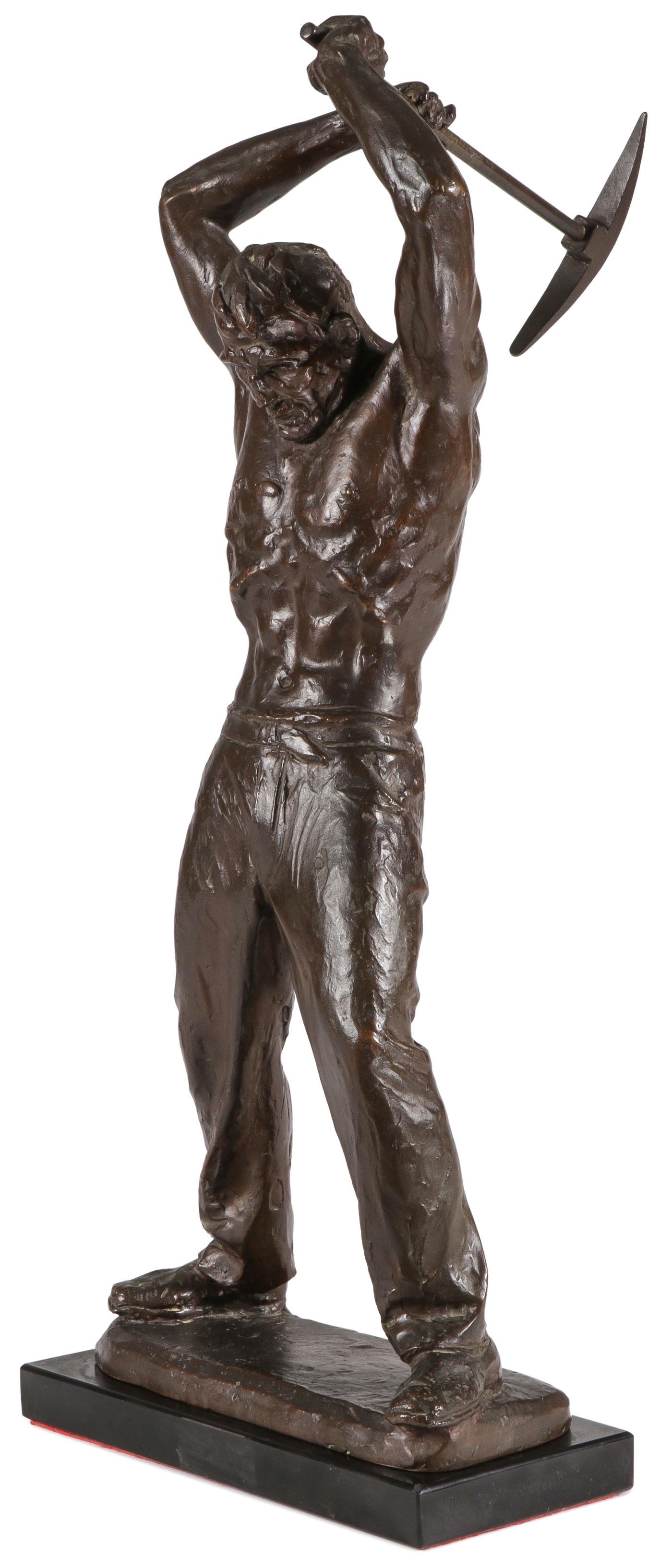 MAX KALISH LABOR BRONZE: MAX KALISH (Polish/American 1891-1945) Road Worker Bronze with brown patina Signed on base "M.KALISH 30" and with stamped foundry mark of MERONI RADICE/CIRE/PERDUE/PARIS Height 18.1 inches (46.2 cm) a