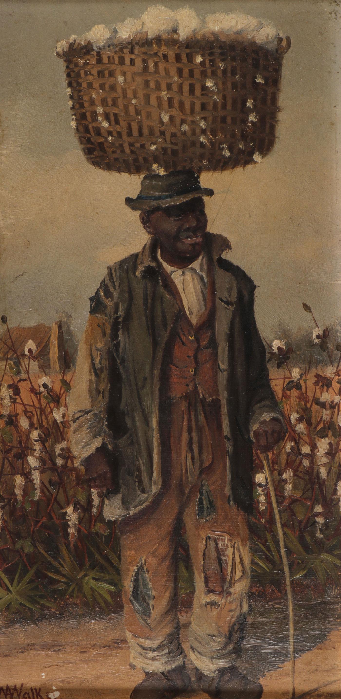 GOOD WILLIAM AIKEN WALKER COTTON PICKER: WILLIAM AIKEN WALKER (American 1838-1921) Cotton Picker Oil on board Signed lower left 8.2 inches x 4.1 inches SHIPPING NOTICE: Jackson's is your sole and on