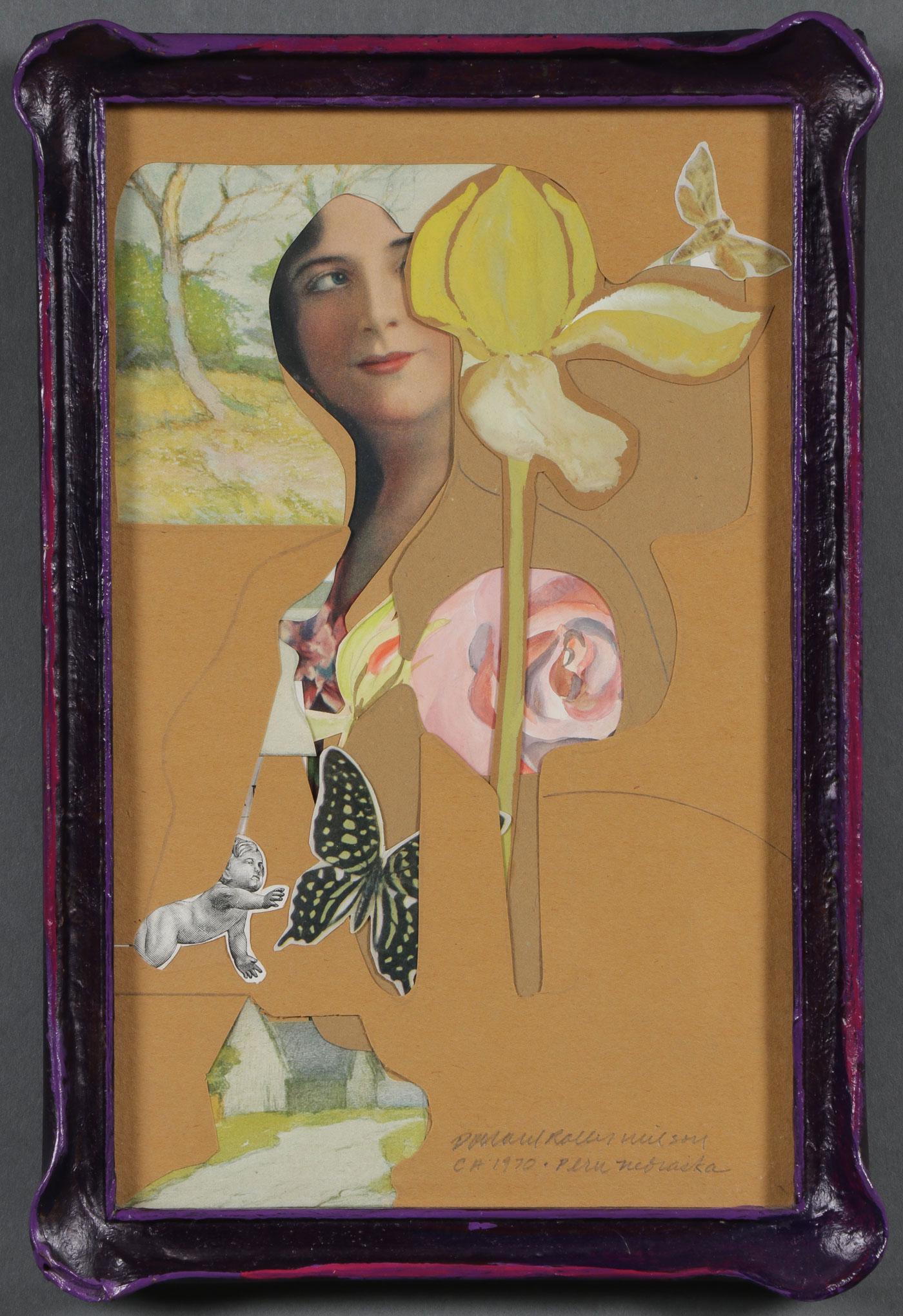 THREE ORIGINAL DONALD ROLLER WILSON WORKS: THREE DONALD ROLLER WILSON ORIGINAL WORKS. Comprising three original works by Wilson, circa 1966-1984. Including a gouache and collage depicting a woman with flowers, butterflies, and baby, signed lo
