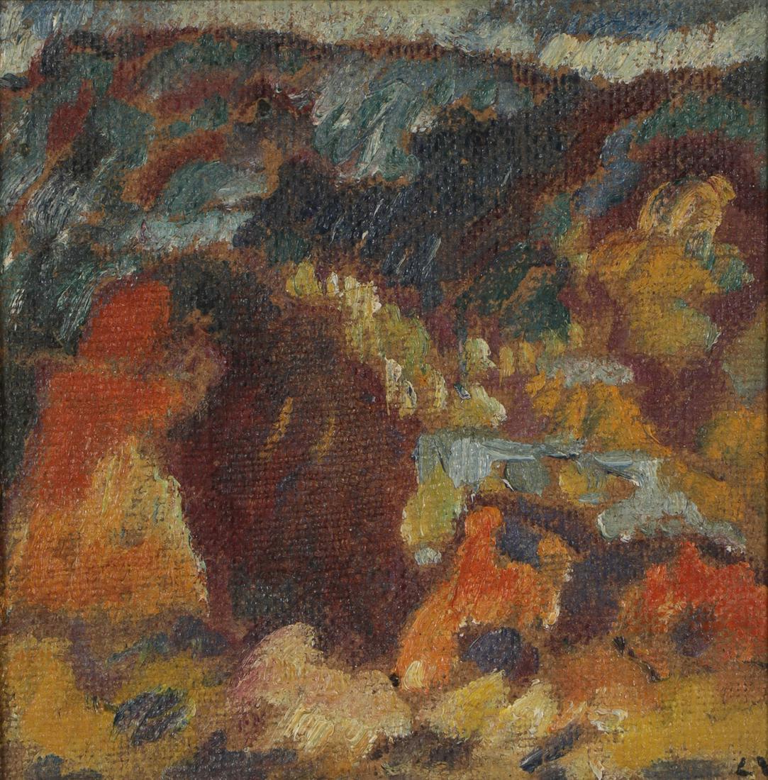 FINE LOUIS VALTAT LANDSCAPE: LOUIS VALTAT (French 1869-1952) Roches Rouges à Agay Oil on canvas Initialed lower right 8 inches x 8 inches (20 x 20 cm) Provenance: Findlay Galleries, Chicago to Susa