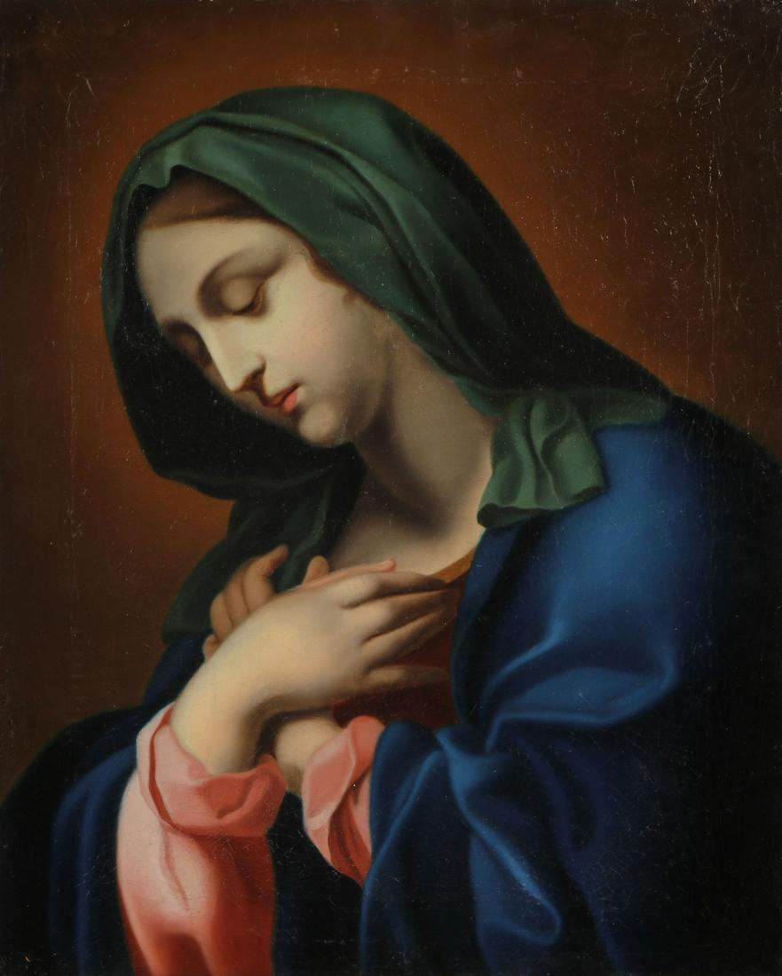 FOLLOWER OF CARLO DOLCI: Follower of CARLO DOLCI (Italian 1616-1686) The Prayerful Madonna Oil on canvas Indistinguishably signed and dated lower left 26 inches x 21 inches (66 x 53 cm)-unframed SH
