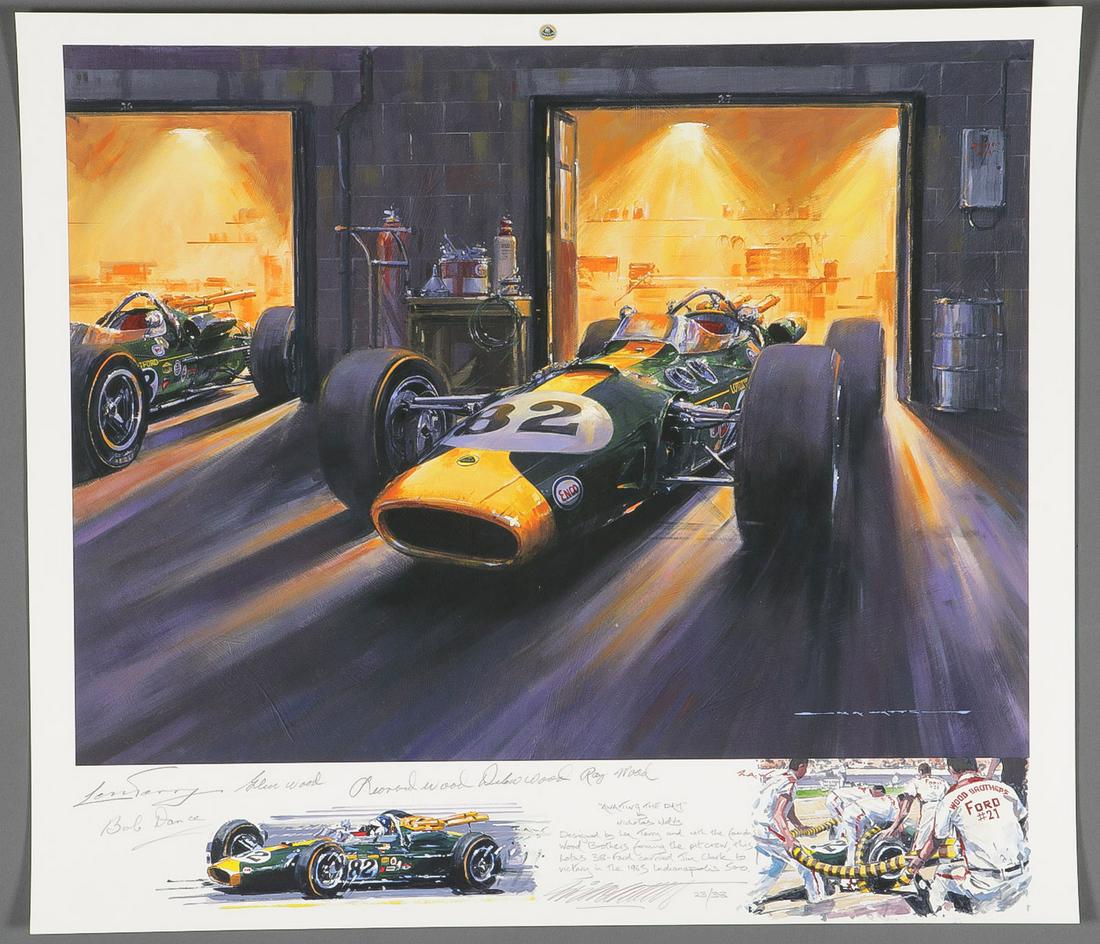 THREE FORMULA ONE PRINTS AND SIGNATURES: THREE FORMULA ONE PRINTS AND SIGNATURES. Comprising three unframed original prints by Nicholas Watts (British B. 1947), each signed and numbered by the artist with certificate of authenticity issued b