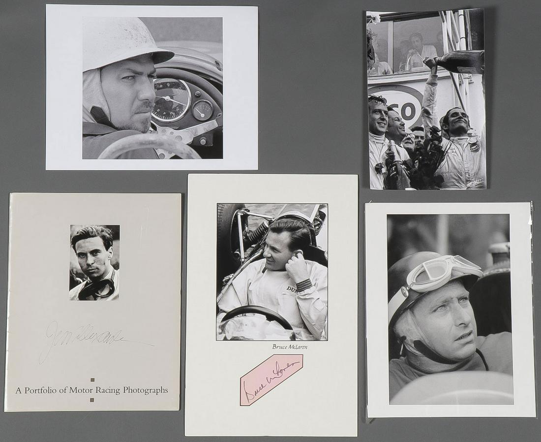 A GROUP OF FORMULA ONE PHOTOGRAPHS: A GROUP OF FORMULA ONE PHOTOGRAPHS. Comprising 15 black and white photographs of Formula One racers including a portfolio signed by the artist with eight photographs by Jesse Alexander taken between 1