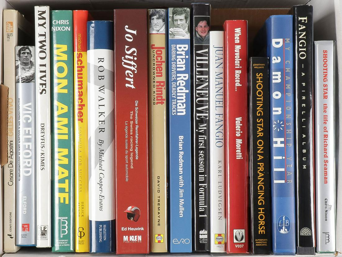 FORMULA ONE RACING BIOGRAPHY LIBRARY: FORMULA ONE RACING BIOGRAPHY LIBRARY. Comprising more than 40 volumes of biographies and autobiographies of Formula 1 drivers including "Rob Walker," Cooper-Evans 1993, Hazelton Securities Ltd; "Fangi