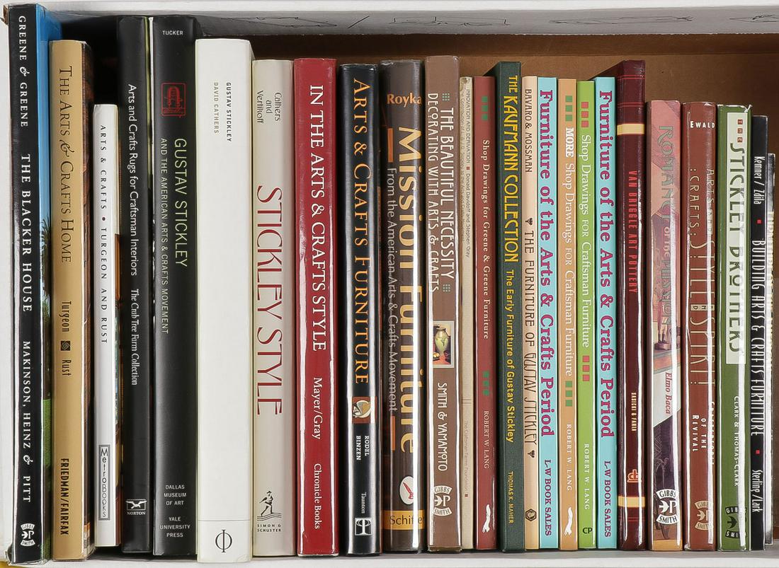 GREAT ARTS AND CRAFTS LIBRARY: GREAT ARTS & CRAFTS REFERENCE LIBRARY. Comprising 25 books covering various aspects of the Arts and Crafts and Mission period including volumes on Stickley such as "Stickley Style: Arts and Crafts Hom