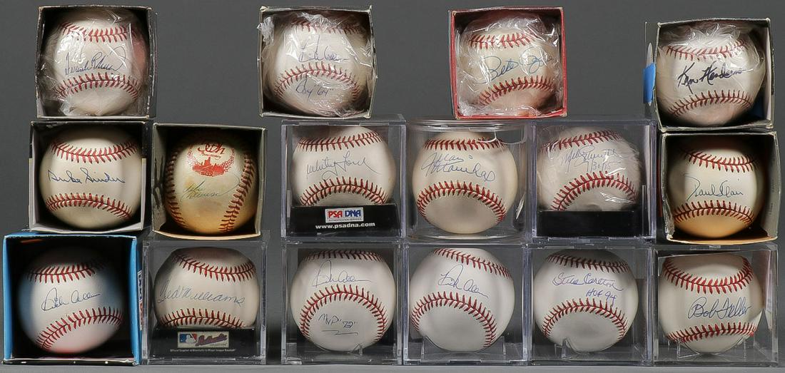 AUTOGRAPHED BASEBALL COLLECTION: AUTOGRAPHED BASEBALL COLLECTION. Comprising 25 signed baseballs including Sandy Koufax, Ted Williams, Juan Marchal, Pete Rose, Frank Robinson, Duke Snider, Rodd Carew, Johnny Bench, and Tom Seaver.SH