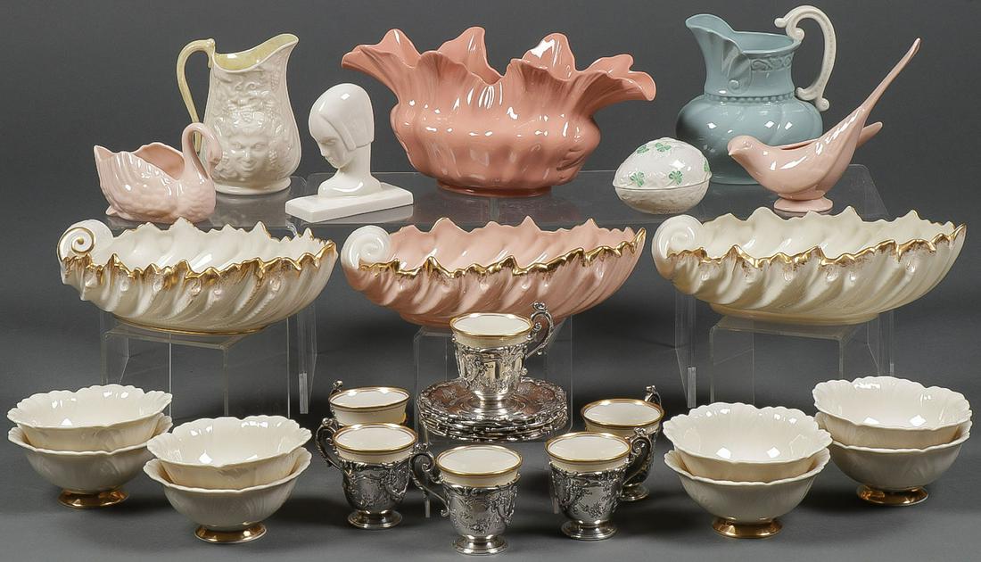 LENOX, REED & BARTON TABLEWARE: LENOX, REED & BARTON TABLEWARE. Comprising 6 Lenox demitasse cups with Reed & Barton sterling silver liners and with Reed & Barton sterling conforming saucers monogrammed "S", each piece marked. Toget