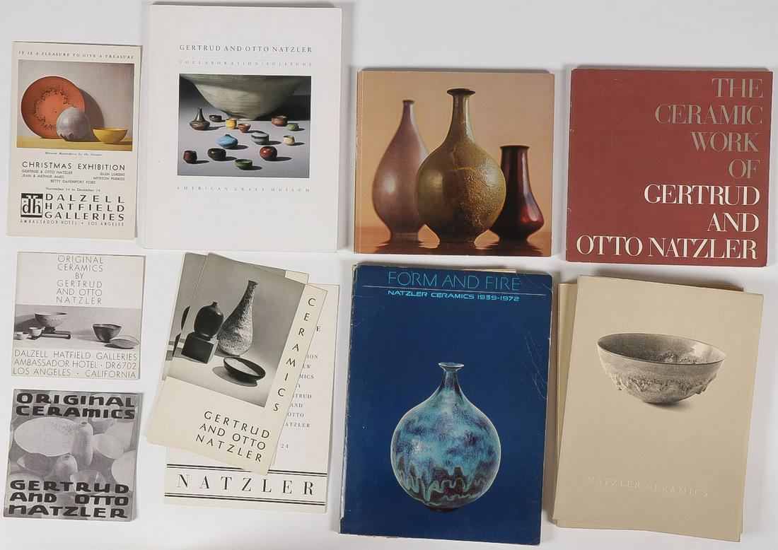 GERTRUD & OTTO NATZLER BOOKS & CATALOGS: GERTRUD & OTTO NATZLER BOOKS & CATALOGS. Comprising 13 individual catalogs, books, brochures, and gallery exhibition material including two copies of Natzler Ceramics, Los Angeles County Museum of Art