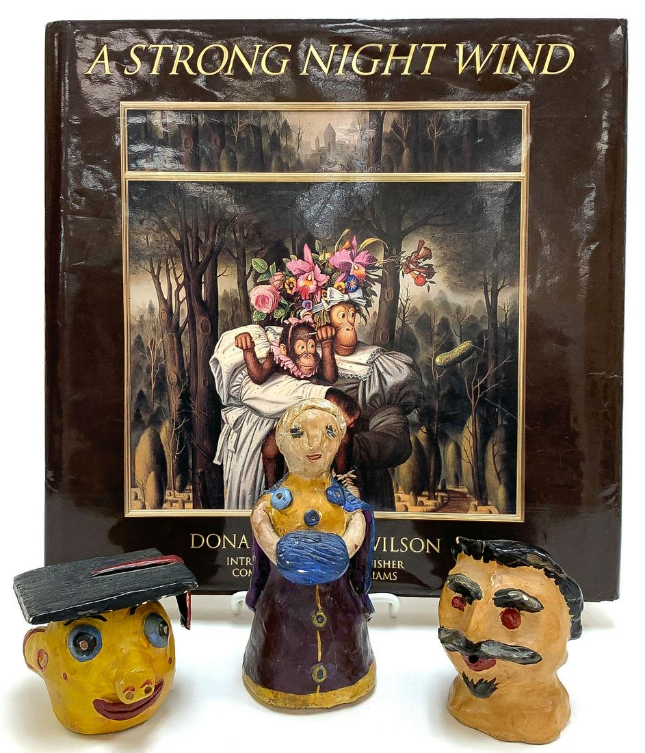 DONALD ROLLER WILSON MATERIAL: DONALD ROLLER WILSON MATERIAL. Comprising three polychromed clay sculptures produced by Wilson (b. 1938-) in his childhood and gifted to childhood family friend John "J.J." James Hancock (1941 - 2007)