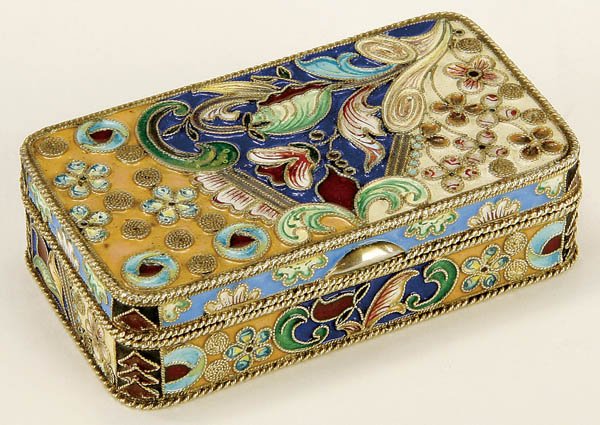 A RUSSIAN SILVER-GILT AND SHADED ENAMEL SNUFF BOX
