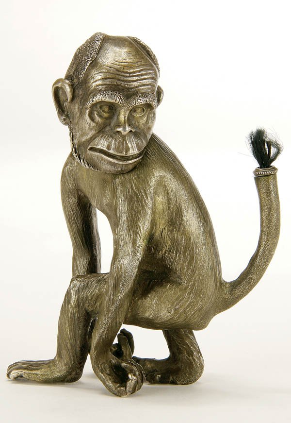 RUSSIAN-STYLE SILVER FIGURAL MONKEY CIGAR LIGHTER