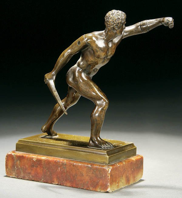 A BRONZE FIGURE of a gladiator, after the antique