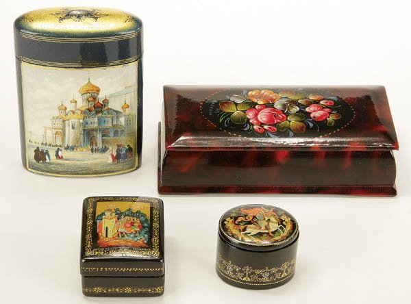 A GROUP OF FOUR RUSSIAN LACQUER BOXES circa 1990'