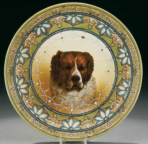 A HAND PAINTED NIPPON ST. BERNARD DOG PLAQUE