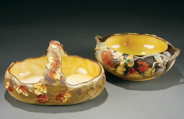 TWO HAND PAINTED NIPPON MOLDED NUT BASKETS early