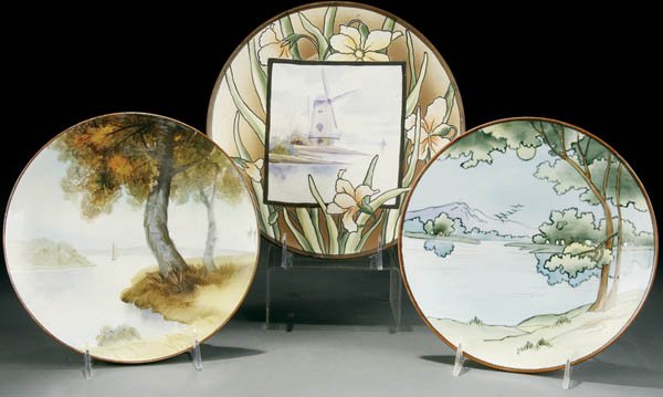 THREE HAND PAINTED NIPPON SCENIC PLAQUES early 20