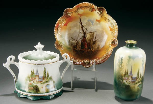A GOOD 3 PIECE GROUPING OF SCENIC R.S. PRUSSIA, c