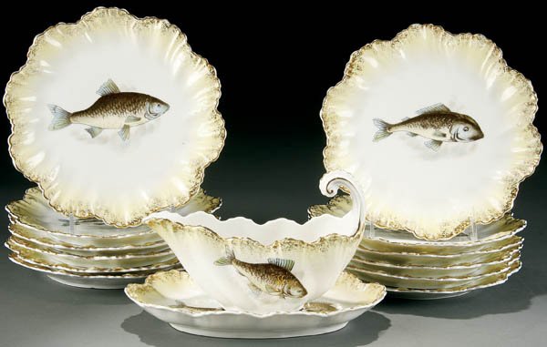 A 14 PIECE KARLSBAD AUSTRIA FISH SET, early 20th
