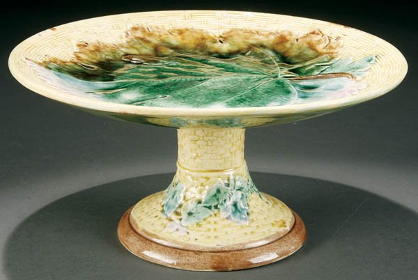 A GRIFFIN SMITH AND HILL MAJOLICA COMPOTE, circa