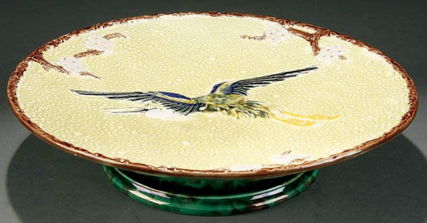 A FINE JOSEPH HOLDCROFT MAJOLICA CAKE PLATE, late
