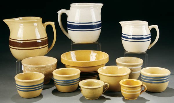 19th YELLOWWARE GROUPING, twelve pieces of yellow