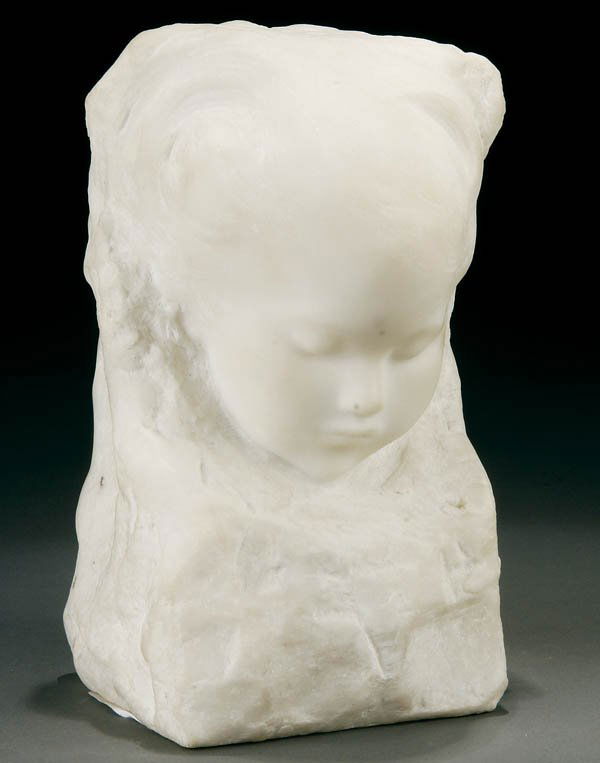 AMADEO GENNARELLI (Italian 19th/20th century) Swe: AMADEO GENNARELLI (Italian 19th/20th century) Sweet Dreams Carved marble Signed on verso A. Gennarelli Height 7.5 inches (19 cm) Estimate $600-$900