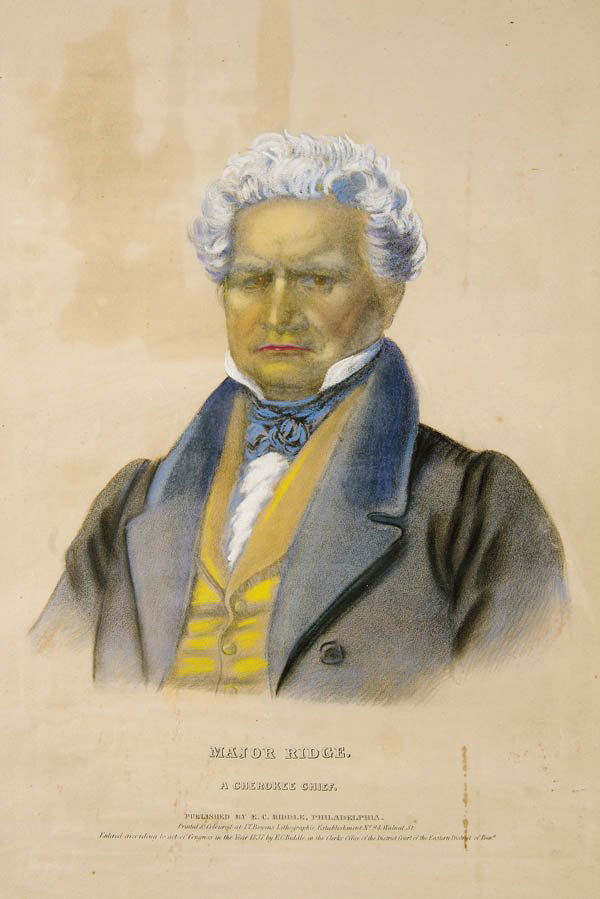 VINTAGE NORTH AMERICAN INDIAN LITHOGRAPHS after M: VINTAGE NORTH AMERICAN INDIAN LITHOGRAPHS after McKenney & Hall, including Major Ridge - A Cherokee Chief, 20x14 inches, E.C. Biddle, tinted with colored pastels. Also ON-GE-WAE - A Chippewa Chief, 20