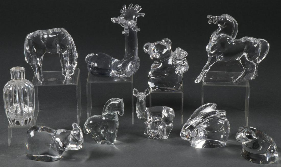 ORREFORS & OTHER CRYSTAL ANIMAL FIGURES: ORREFORS & OTHER CRYSTAL ANIMAL FIGURES. Comprising nine individual crystal animal figures featuring six by Orrefors including a seated reindeer, a koala bear, a rhino, a bunny rabbit, a frog, and a d