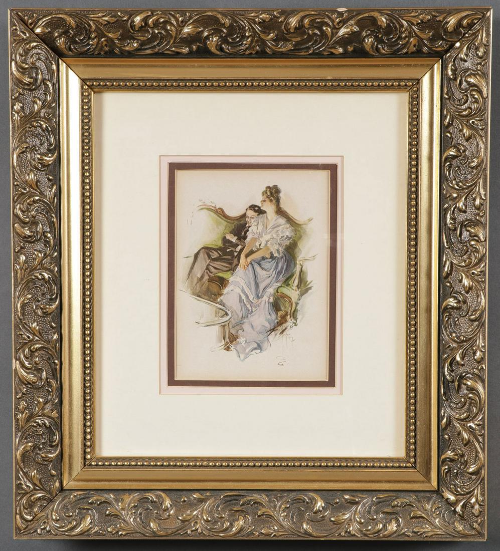 FOUR FRAMED VICTORIAN PRINTS: FOUR FRAMED VICTORIAN PRINTS. Comprising a large and impressive Victorian etching of a young beauty in a landscape, titled "When the Leaves Fall," after the original by A.T. Bricher and contained in i