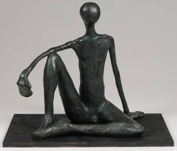 MODERNIST BRONZE BY CAROL MILLER: CAROL MILLER (American b. 1933-)Reflection 1 Bronze with verdigris patina, (repaired)Signed along lower edge "CAROL. Z." Height 19 inches (48 cm), greatest width 20.5 inches (52 cm).