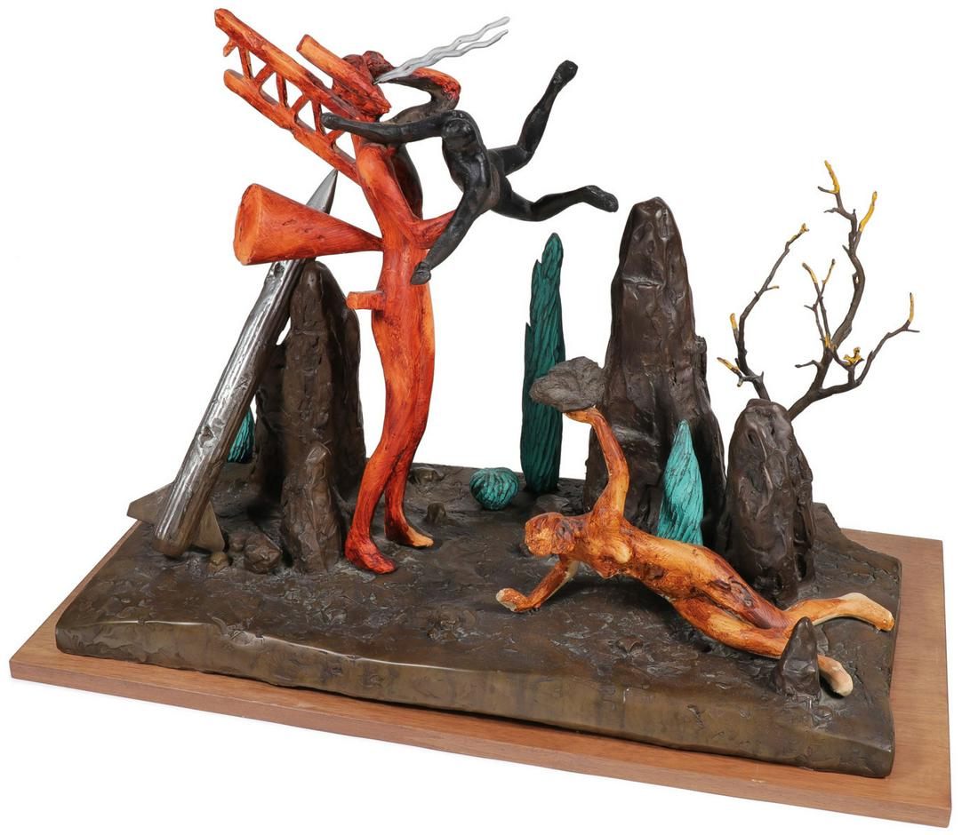 GREAT ROLAND REISS MODERNIST BRONZE: ROLAND REISS (American b. 1929-)Untitled- 1985-1986Cold painted bronze19.75 inches x 27.2 inches x 13.5 inchesProvenance:Acquired by the present owner directly from Dougla