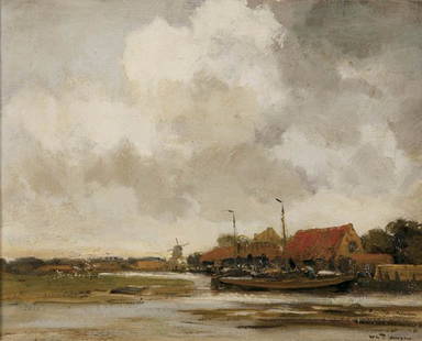 WILLEM GEORGE FREDERIK JANSEN (Dutch 1871-1949) D: WILLEM GEORGE FREDERIK JANSEN (Dutch 1871-1949) Dutch Landscape Oil on canvas Signed lower right, verso with gallery label for Kunsthandel Roelofs Gallery in Amsterdam. 15.75 inches x 20 inches (40 x