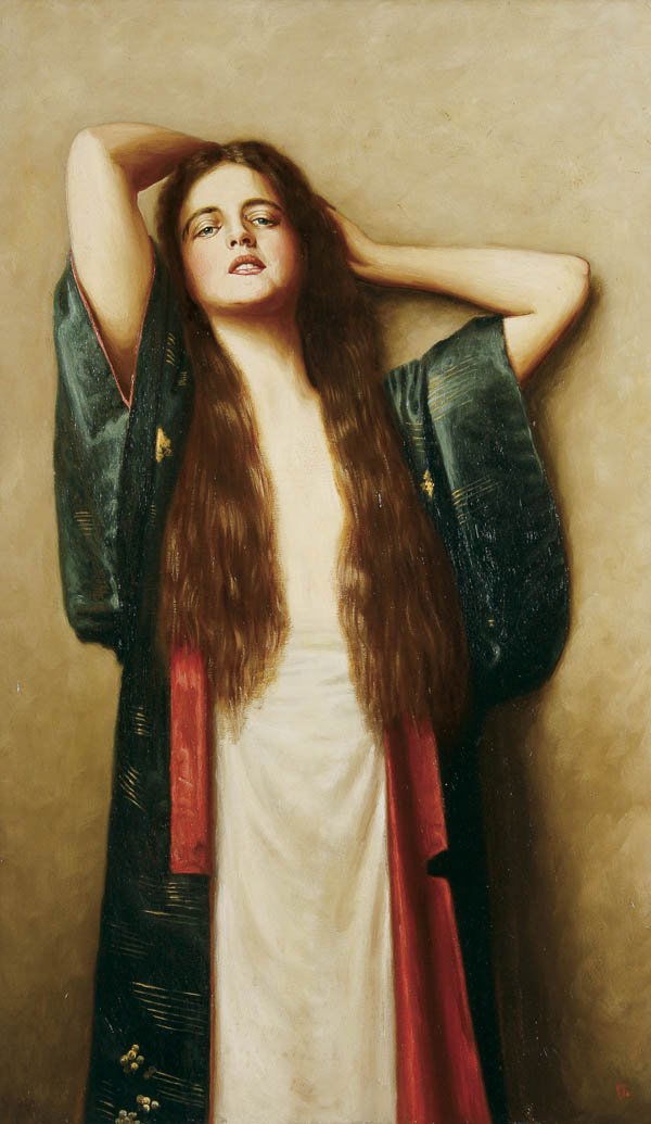 AFTER MAX NONNENBRUCH (German 1857-1922) Bien Ot: AFTER MAX NONNENBRUCH (German 1857-1922) Bien Otre--Wellness--circa 1900 Oil on canvas Signed with indistinguishable monogram lower right 30 inches x 18 inches (76.2 x 46 cm) Estimate $1,000-$1,500