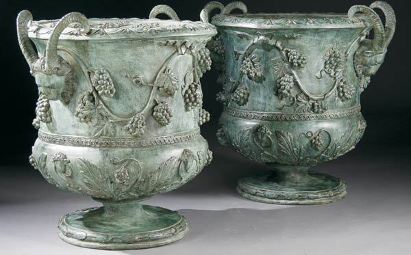PR OF BACCHANALIAN BRONZE GARDEN URNS