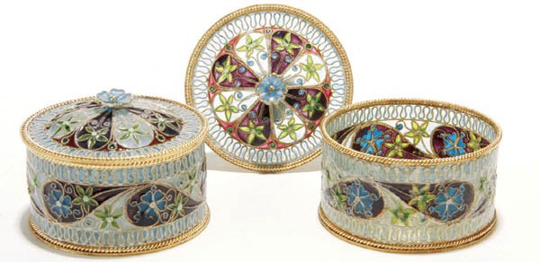 SILVER GILT ENAMELED COVERED BOXES