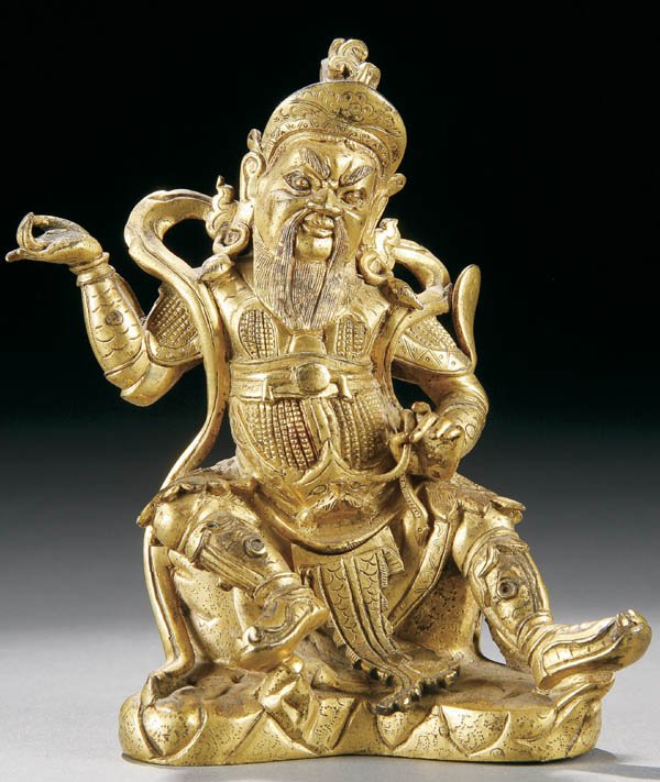 CHINESE/TIBETAN GILT BRONZE FIGURE OF GUANDI