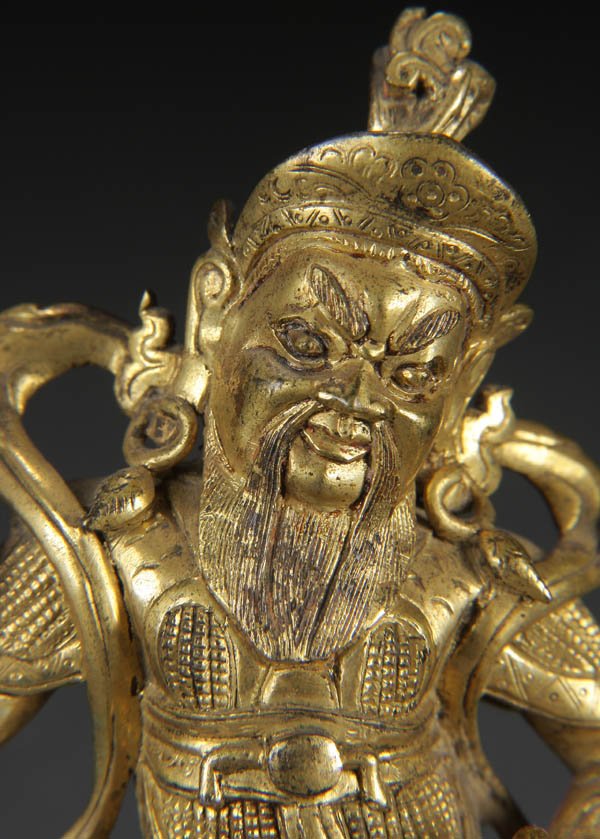 CHINESE/TIBETAN GILT BRONZE FIGURE OF GUANDI - 2