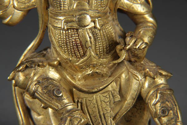 CHINESE/TIBETAN GILT BRONZE FIGURE OF GUANDI - 3