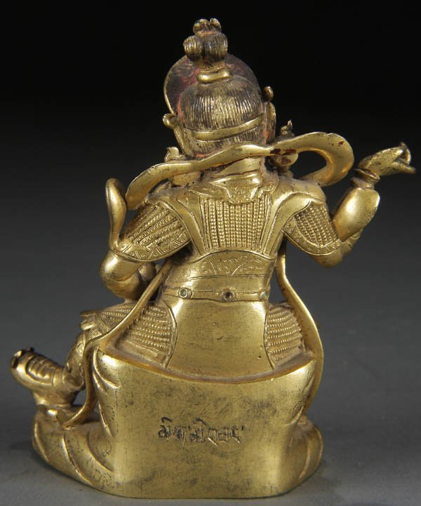 CHINESE/TIBETAN GILT BRONZE FIGURE OF GUANDI - 4