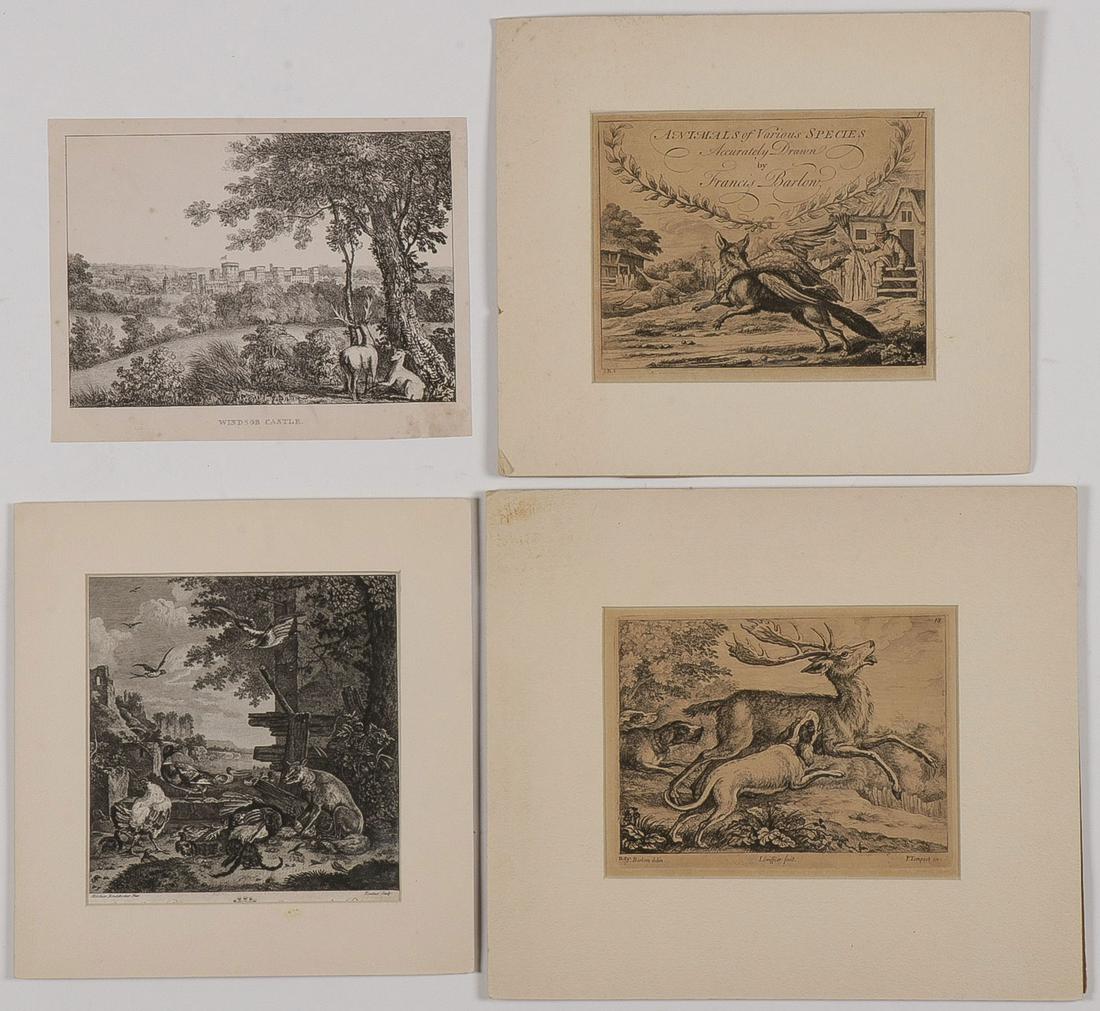 OLD MASTER WILDLIFE ANIMAL ENGRAVINGS, C. 1750-: OLD MASTER WILDLIFE ANIMAL ENGRAVINGS, C. 1750- Comprising over a dozen individual examples including a wide variety of images, foxes, hunt scenes, fish, monkeys, birds, as illustrated, including some