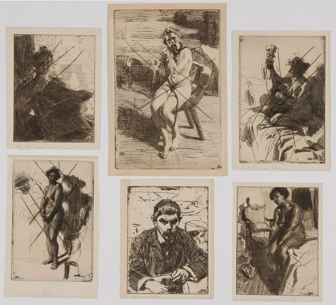 CACHE OF 36 VINTAGE ANDERS ZORN ETCHINGS: CACHE OF 36 VINTAGE ANDERS ZORN ETCHINGS. Comprising 36 individual Anders Zorn (Swedish 1860-1920) canceled plates printed on laid paper. Of various sizes and subjects including nudes, notable people,