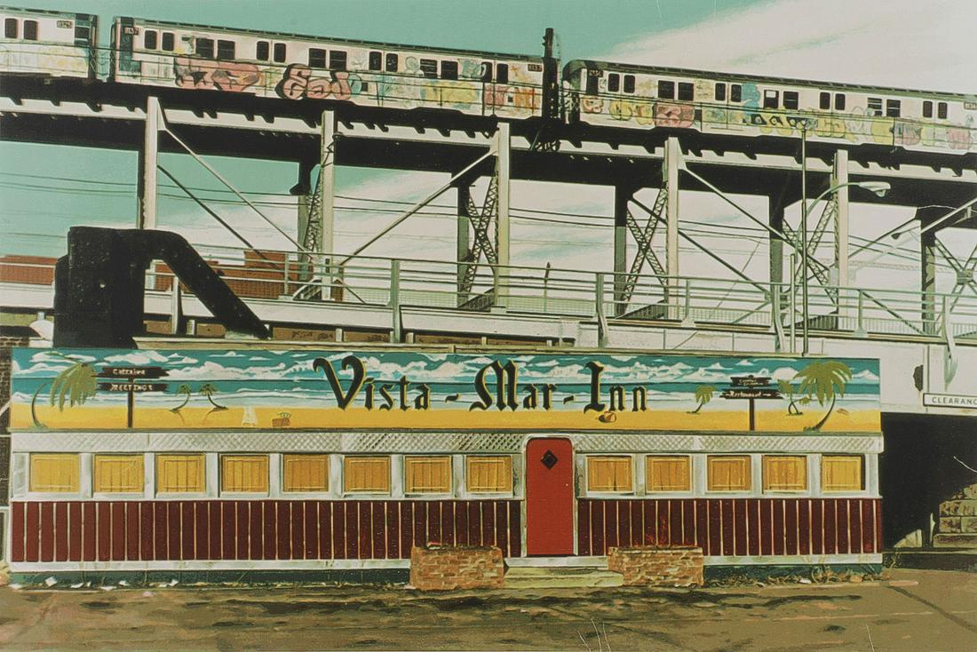 2 SIGNED JOHN BAEDER PHOTOREALIST SERIGRAPHS: TWO SIGNED JOHN BAEDER PHOTOREALIST SERIGRAPHS C. 1980. Comprising a pair of artist signed color serigraphs by noted American artist John Baeder (B.1938-), including Vista-Mar-Inn, signed in pencil by