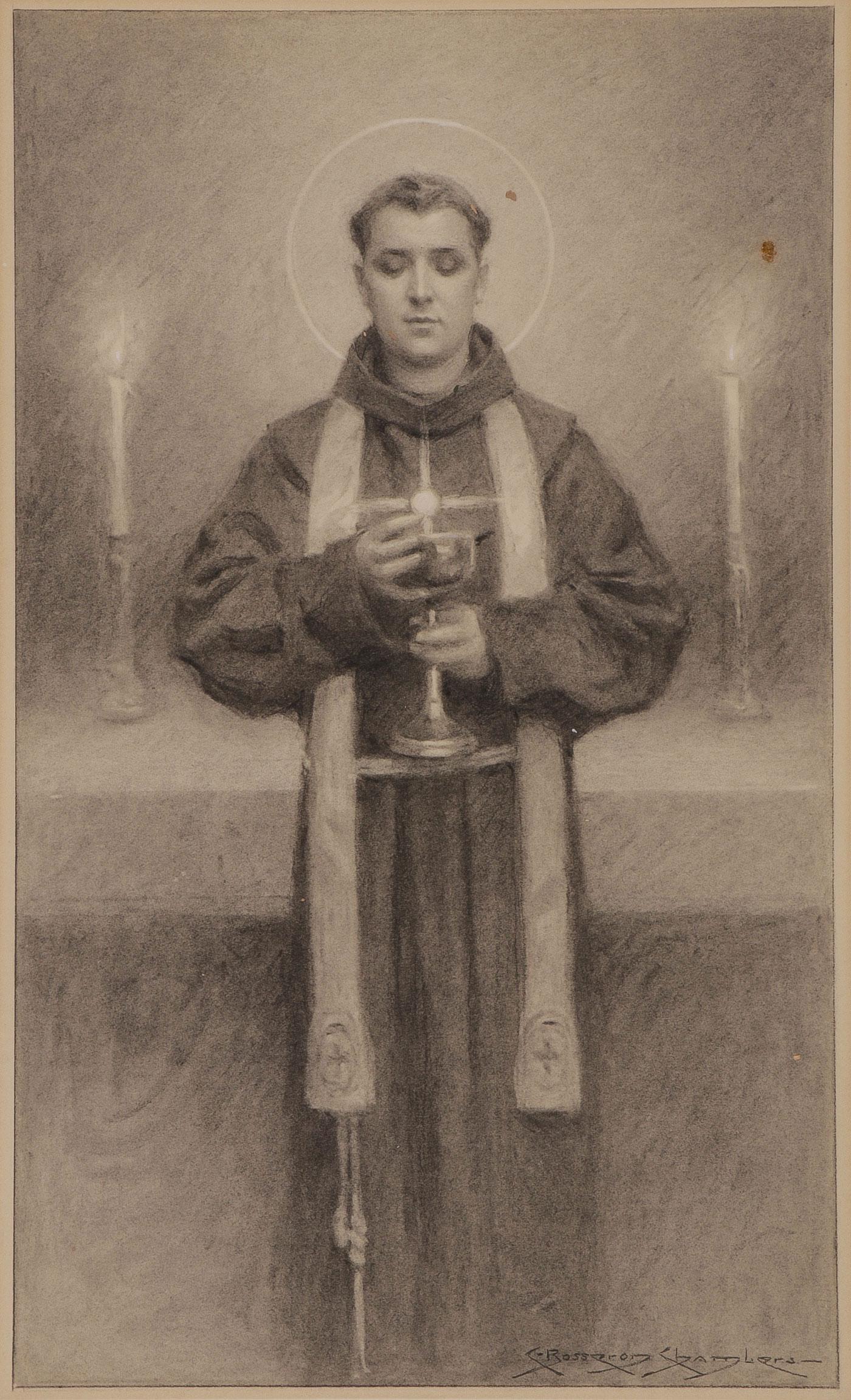 CHARLES BOSSERON CHAMBERS ORIGINAL ART C. 1930: CHARLES BOSSERON CHAMBERS ORIGINAL ART C. 1930. Comprising three original charcoal drawings circa 1930 by Charles Bosseron Chambers (1882 - 1964) depicting Franciscan life, likely for the Anthonian Ma