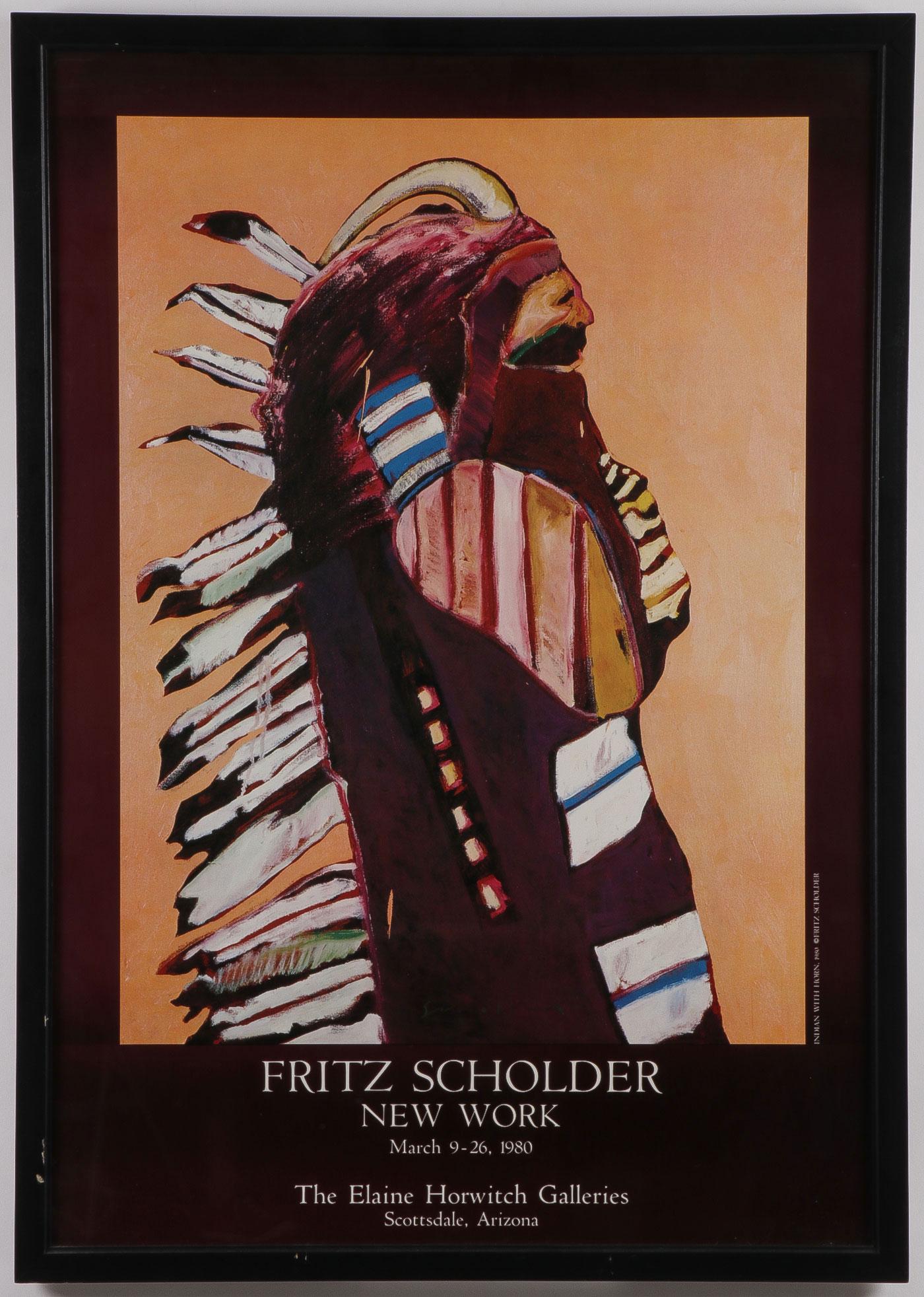 FRITZ SCHOLDER SIGNED BOOK & EXHIBITION POSTERS: FRITZ SCHOLDER SIGNED BOOK & EXHIBITION POSTERS. Comprising a hard cover copy of the book "Fritz Scholder Lithographs," New York Graphics Society, 1975, the cover page signed by Scholder and with indi