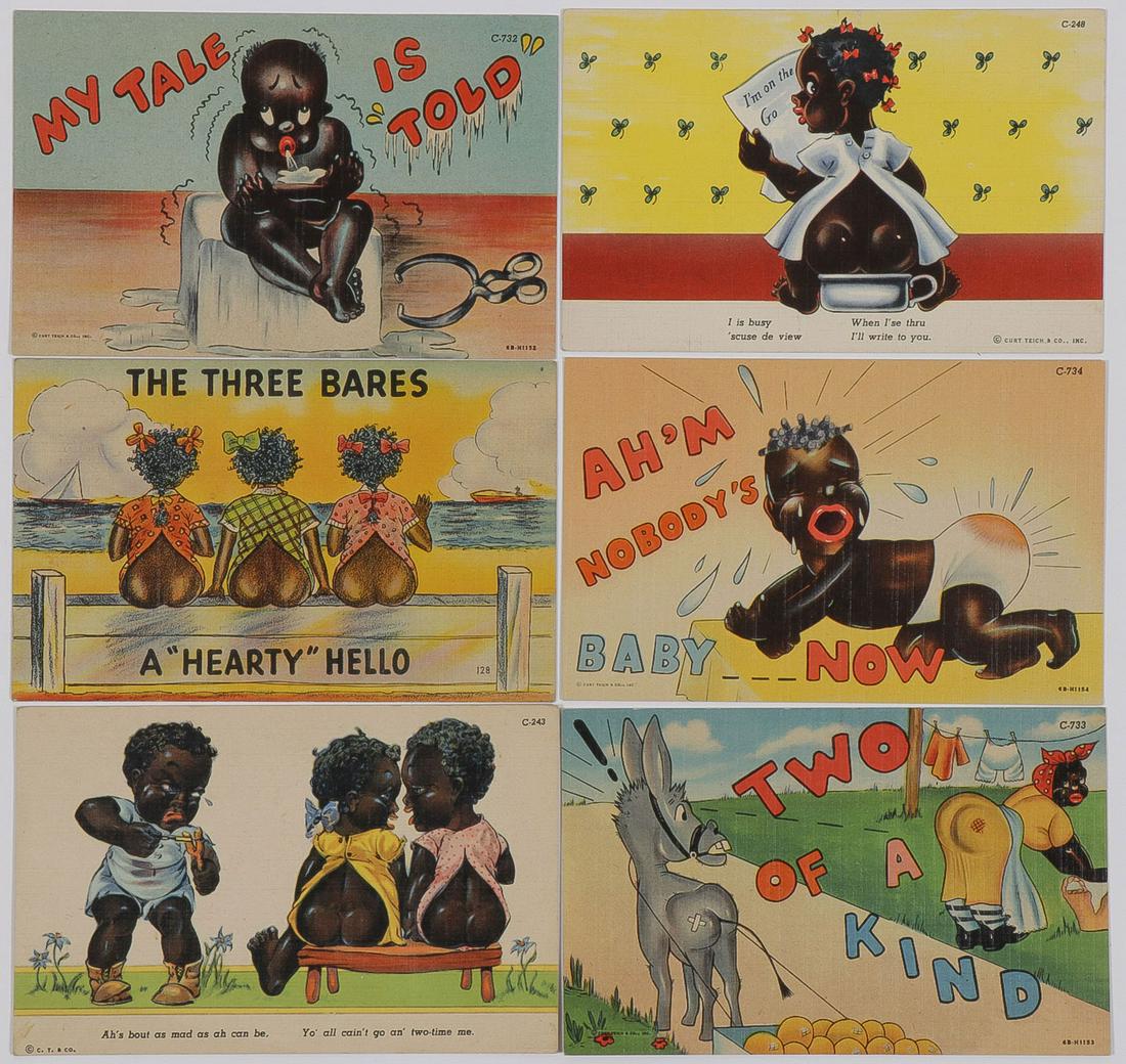 AFRICAN AMERICAN POSTCARD COLLECTION: AFRICAN AMERICAN POSTCARD COLLECTION. Comprising 20 mostly linen and mostly derogatory and stereotype imagery and text. SHIPPING NOTICE: Jackson's is your sole and only source for one stop