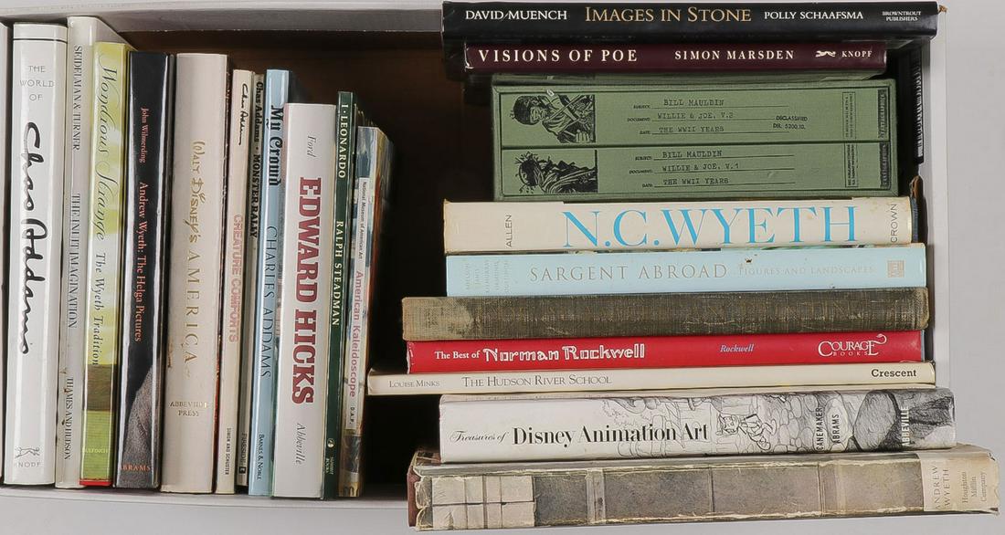MIXED LOT OF CARTOON AND OTHER VOLUMES: MIXED LOT OF CARTOON AND OTHER VOLUMES. Comprising more than 20 volumes covering various topics and titles including "Treasures of Disney Animation Art," Preface by Robert E. Abrams, Introduction by J