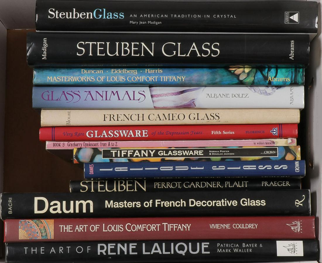 GOOD ART GLASS REFERENCE LIBRARY: GOOD ART GLASS REFERENCE LIBRARY. Comprising 13 books covering the topic of art glass, including but not limited to "Steuben Glass: an American Tradition in Crystal," Madigan 1982, and revised version